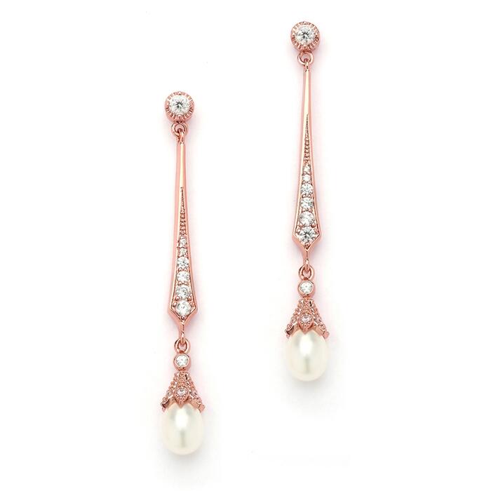 Vintage Cubic Zirconia and Freshwater Pearl Dangle Earrings